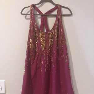 Free People Pink Tank with Copper Embellishments and Beads